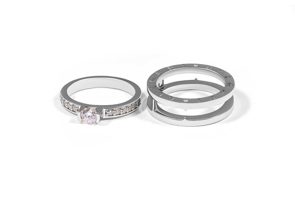 Двойное кольцо из белого золота с фианитами