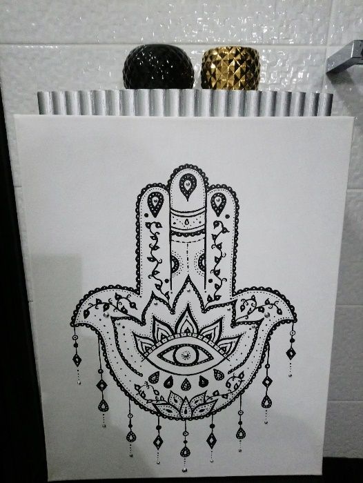Nowy duży obraz 50x40 cm hamsa Hand ręcznie malowany