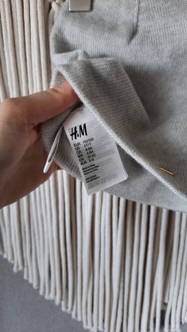 H&M czapka z wełny merynosowej szara R 98