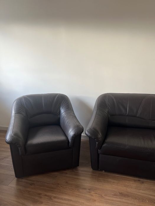 Skórzany narożnik z funkcją spania + fotel