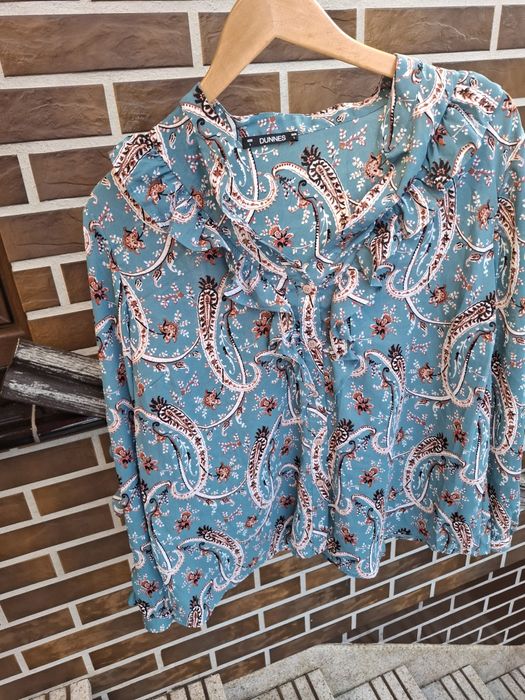 kolorowa turkusowa bluzka damska koszula L XL 40 42 we wzory falbany