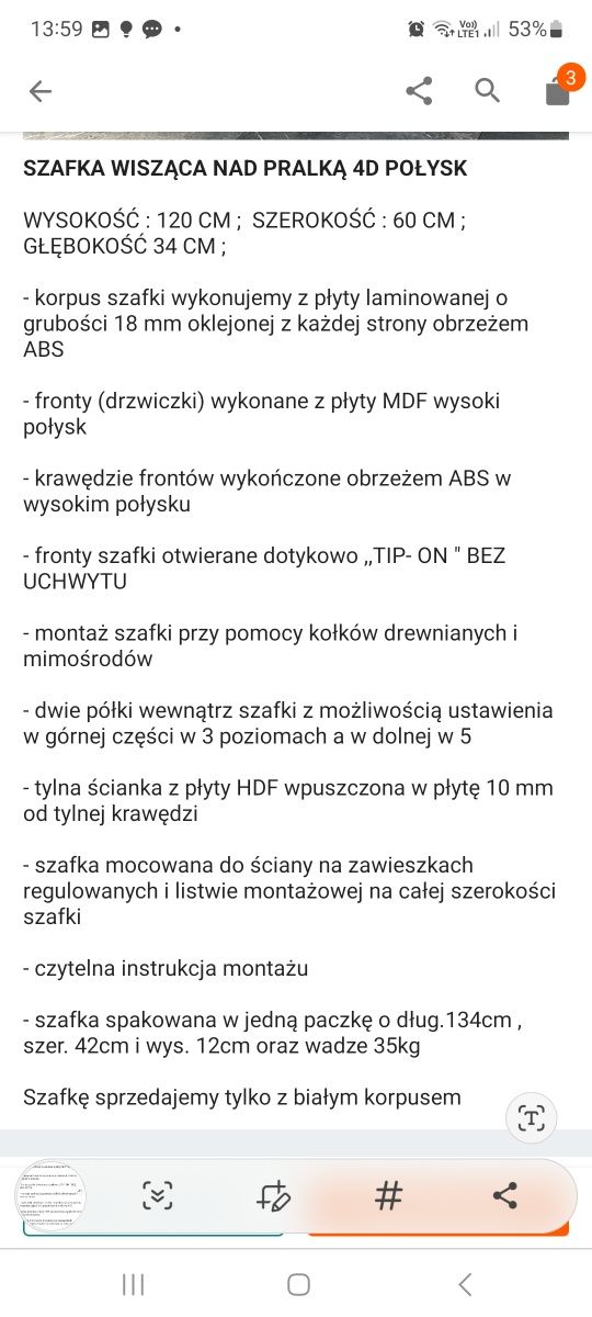 Szafka łazienkowa nad pralkę nowa biała z połyskiem