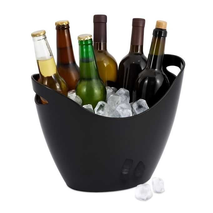 Relaxdays Czarny kubeł na lód 8L z uchwytami plastikowy Chill wiadro