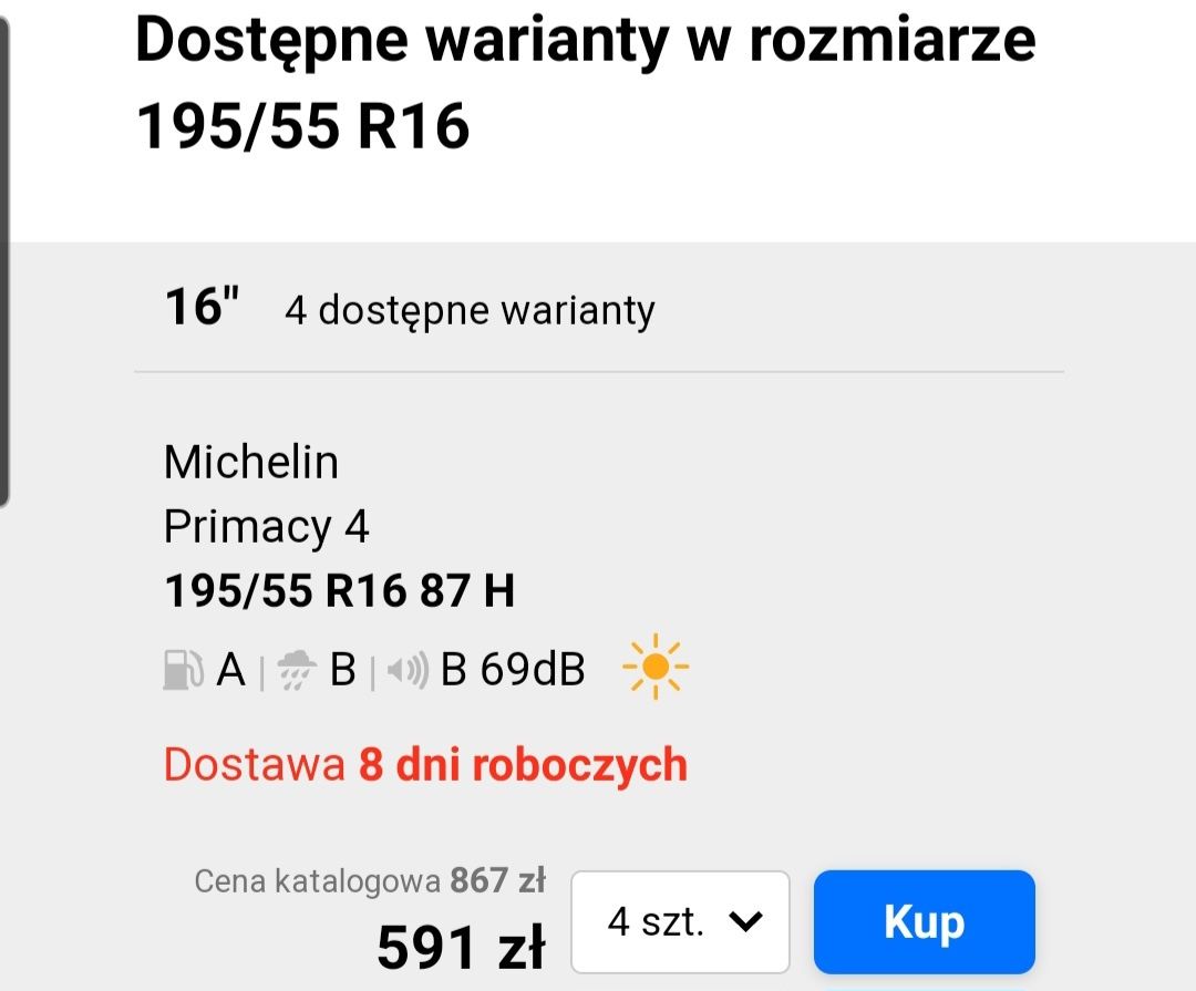 4 opony Michelin primacy 4 195/55/16 87H