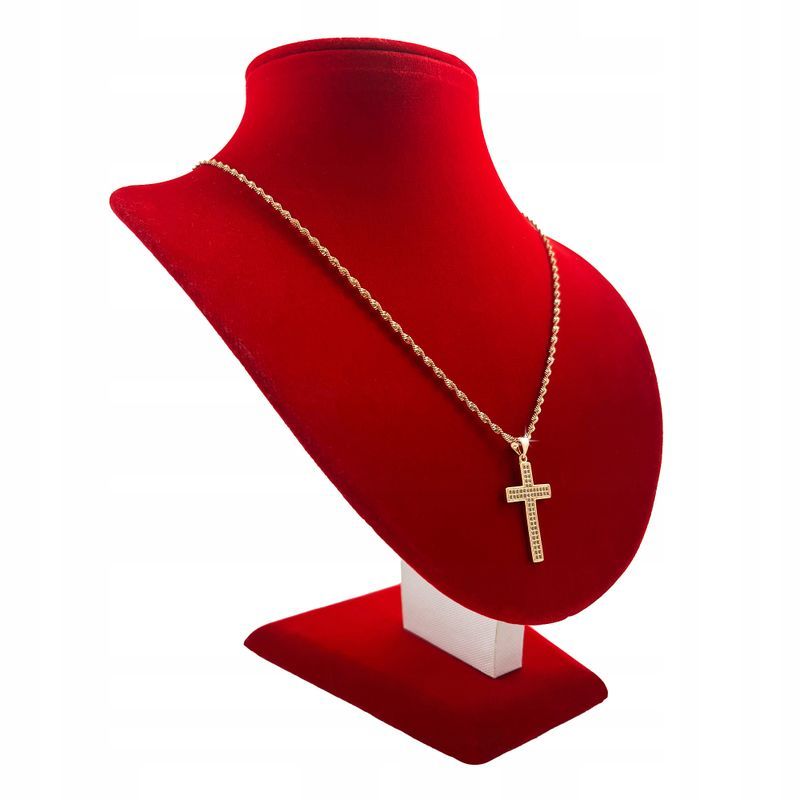 Złoty Naszyjnik Singapur + Krzyżyk Z Cyrkoniami 35 Cm Stal Chirurgiczn