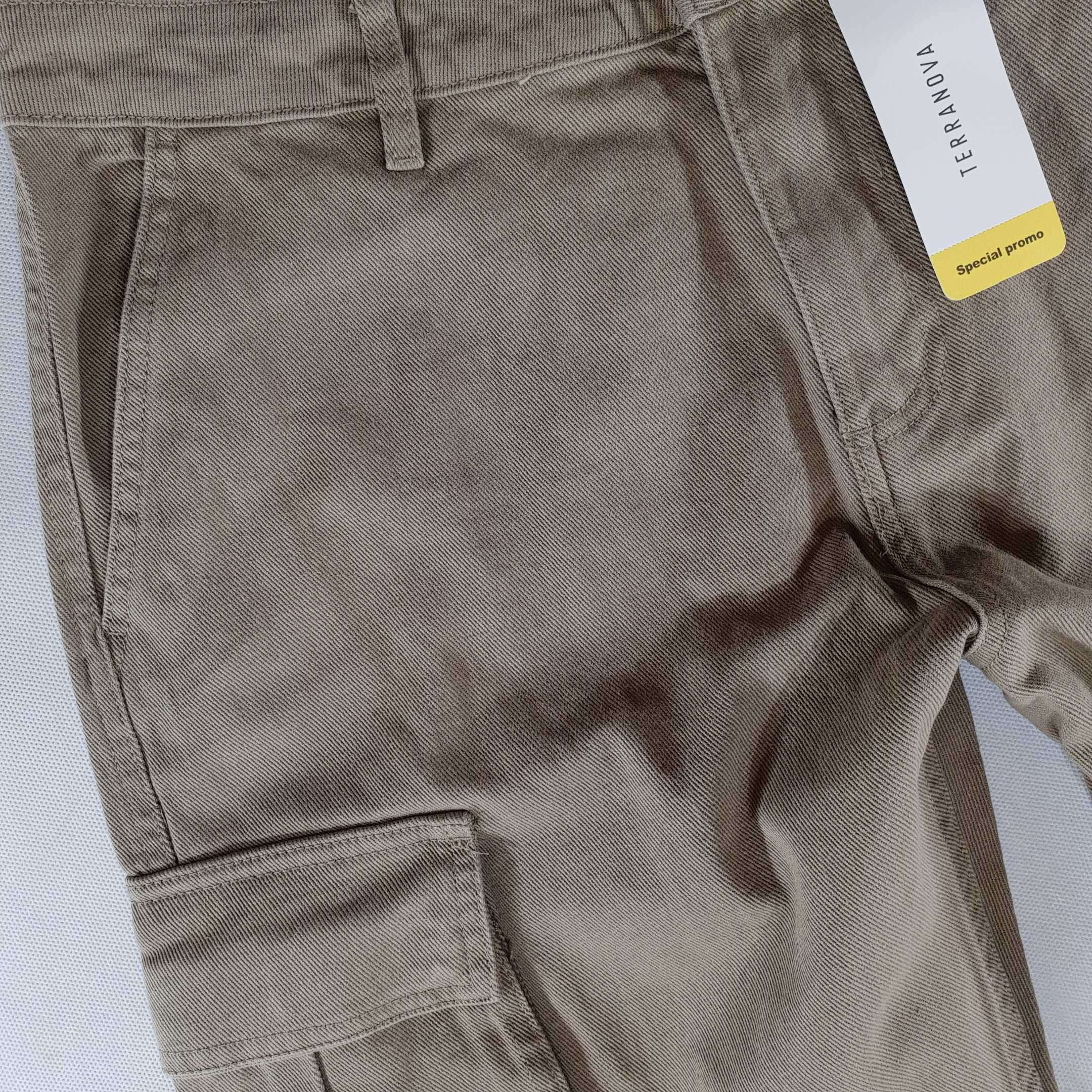 TERRANOVA spodnie jeans musztardowe bojówki szerokie nogawki W33 86cm