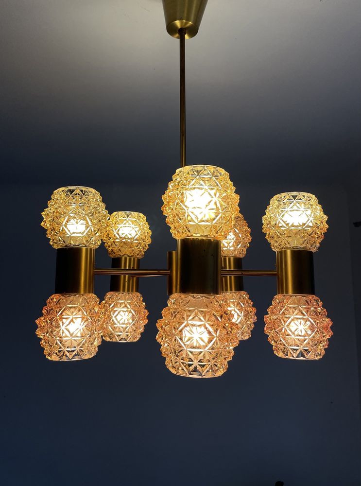 Lampa sufitowa, pięcioramienna vintage,Fest, Ikea, Szwecja, lata 60.