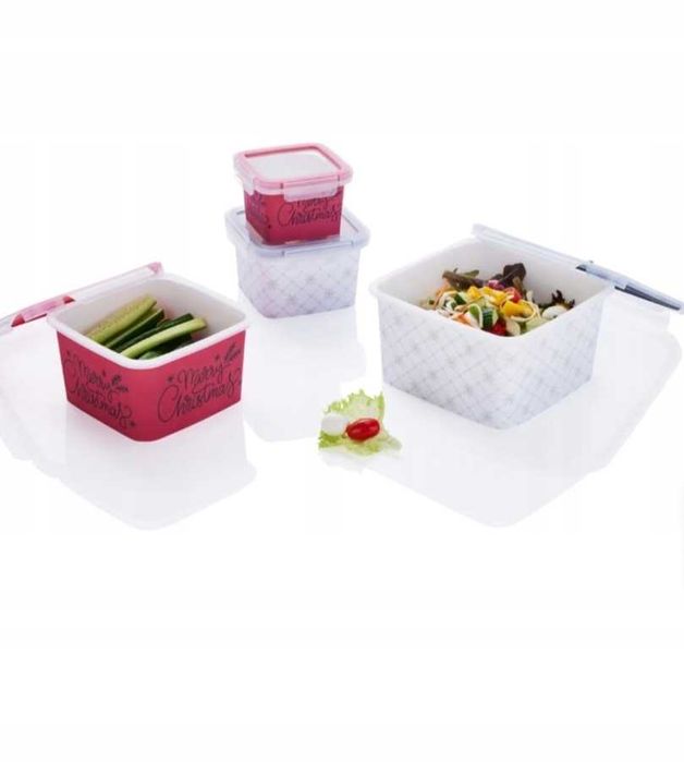 Plastikowe Pojemniki Przechowywanie Żywności 4 szt Świąteczne