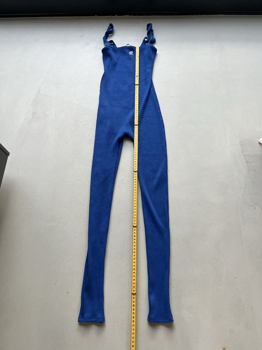 Długi, obcisły kombinezon na ramiączkach Zara lotto, niebieski