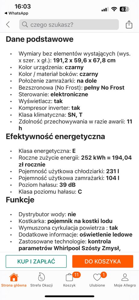 Lodówka  Whirlpool