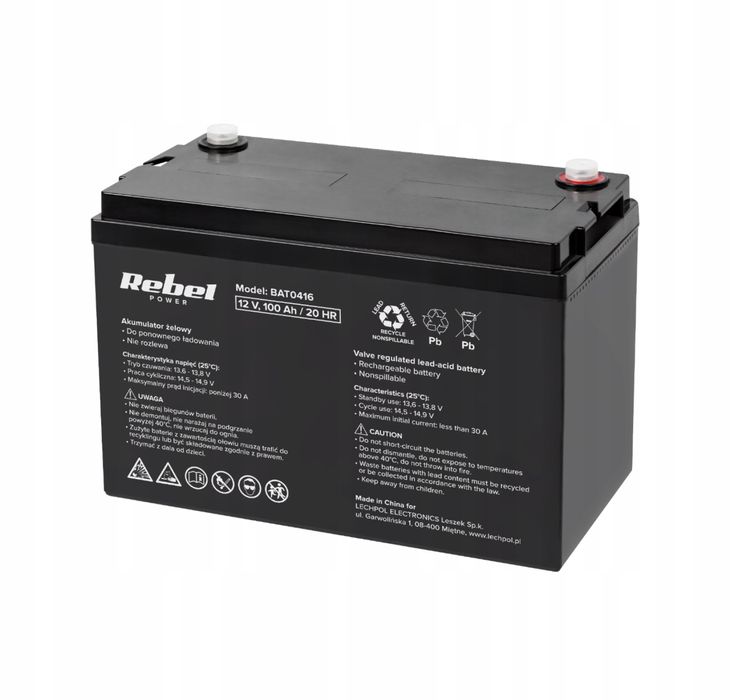 Гелевий акумулятор Rebel 100Ah 12V•акамулятор 100Аг 12В•батарея