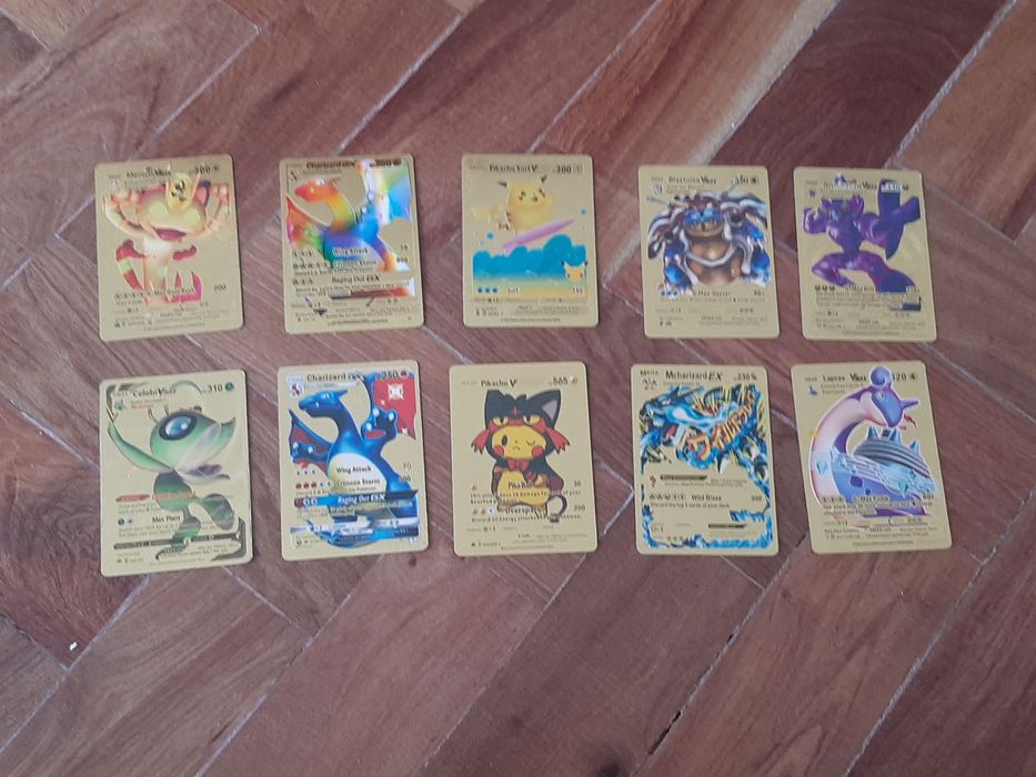 Conjunto de 10 cartas pokemon douradas