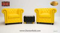 Poltrona Chesterfield Brighton Classic, amarela, couro genuíno