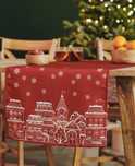Obrus świąteczny kamienice domki czerwony christmas bieżnik na stół