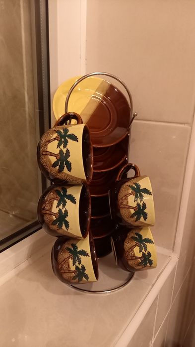 набор на підставці, для кави чашки блюдца пальми Тропіки кофейний