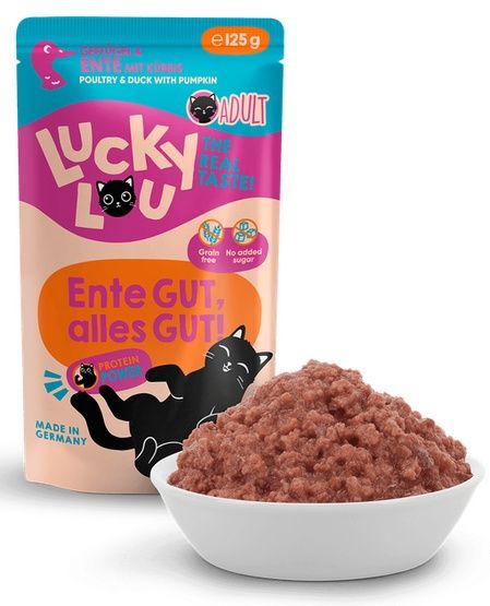 Karma dla kota bez zbóż, cukru i GMO - Lucky Lou DRÓB i KACZKA 125g