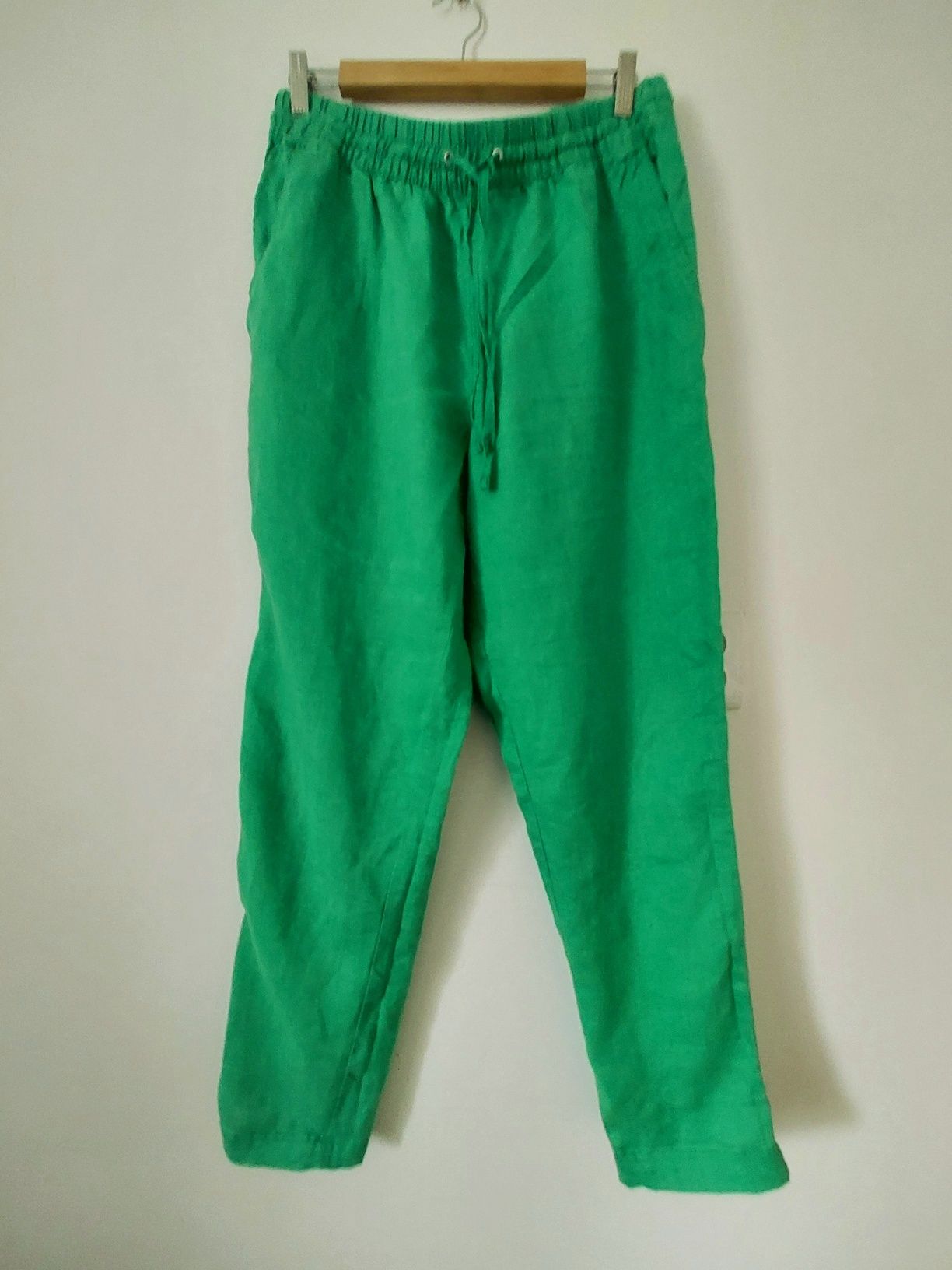 Lniane spodnie damskie na gumkę H&M rozmiar M
