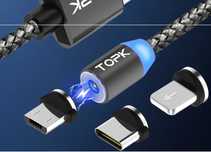 кабель TOPK магнитная зарядка насадка Micro Usb,Type-C, IOS