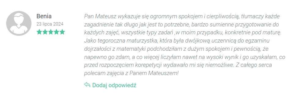 Korepetycje z matematyki - MATURA podstawowa / rozszerzona / E8