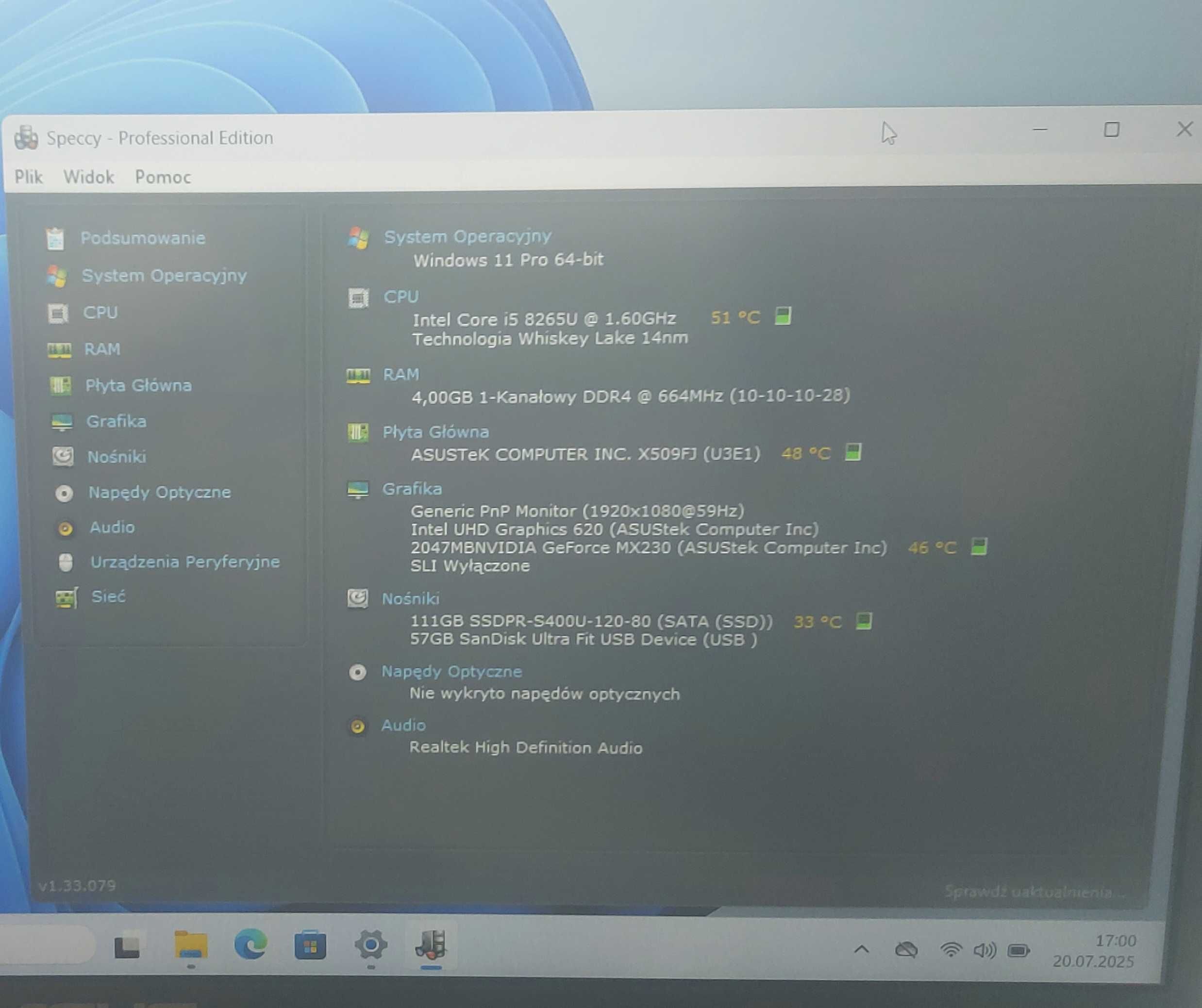 ASUS VivoBook 15 X509FJ-i5-8265U/MX230/4GB/128SSD/WIN 11 PRO