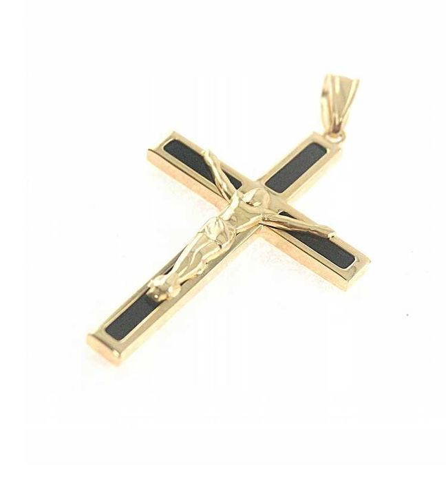 Uroczy  złoty KRZYŻYK KRZYŻ ONYKS złotop.585