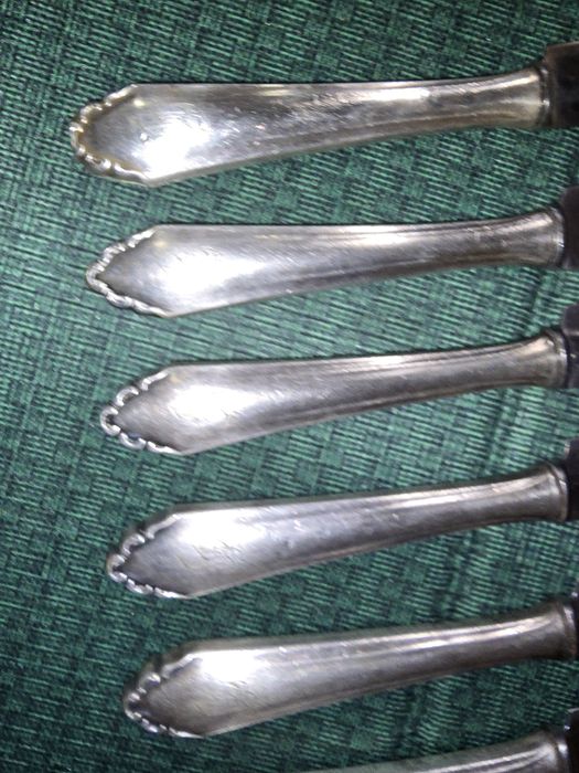 Zestaw Niemieckich posrebrzanych sygnowanych noży 6 sztuk stan bdb