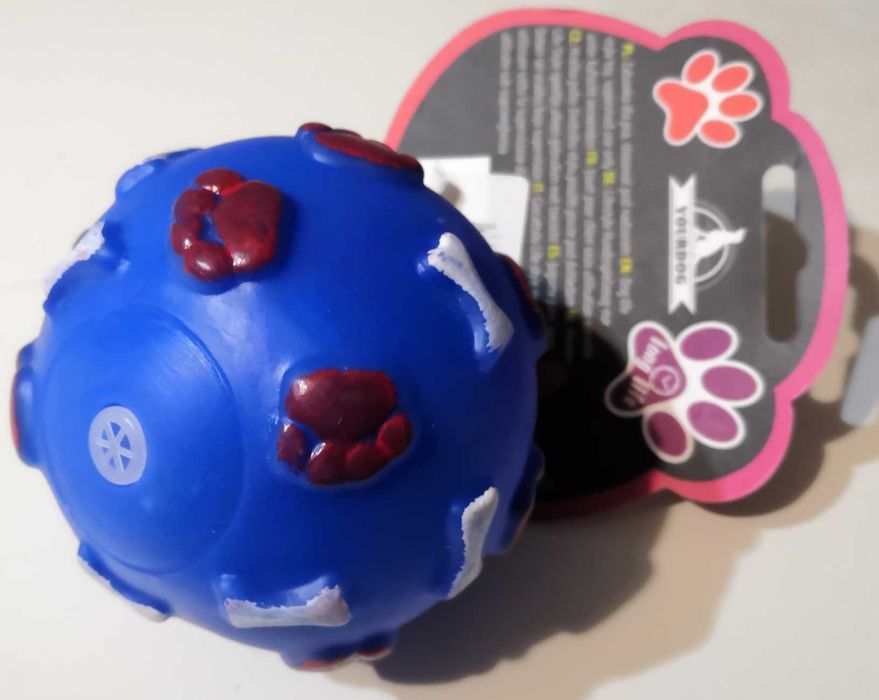 Piłka dla psa winylowa piszcząca gryzak 7,5cm niebieska