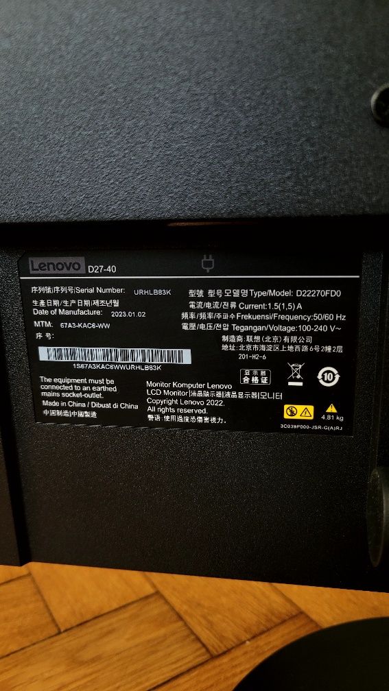 Monitor LENOVO D27-40 27" 1920x1080px 4 ms, kod:
512999