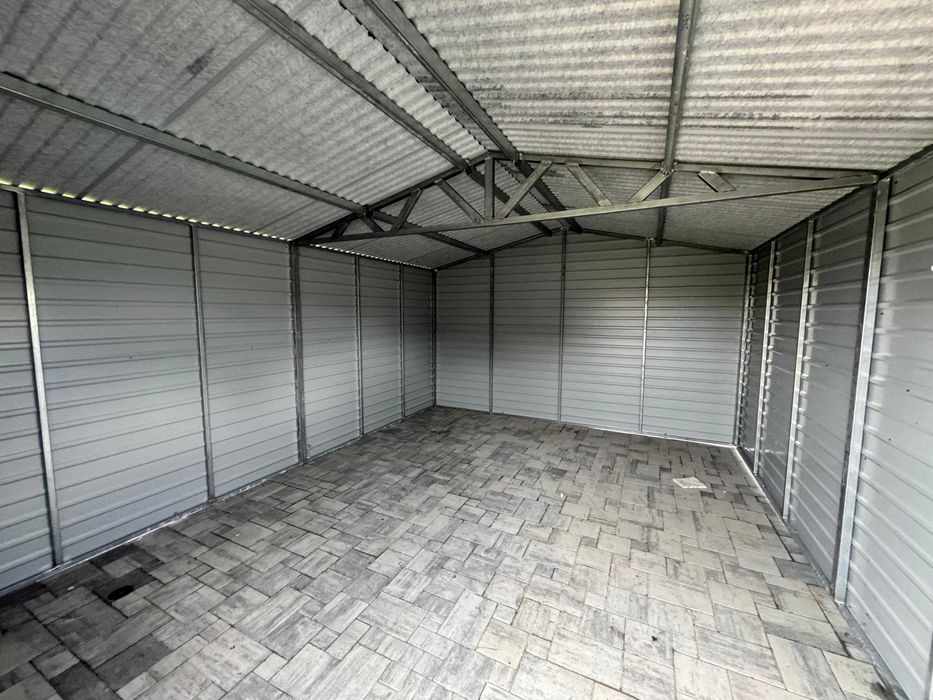 Garaż blaszany 4x6m dwuspadowy, grafit + czarny, profil ocynk