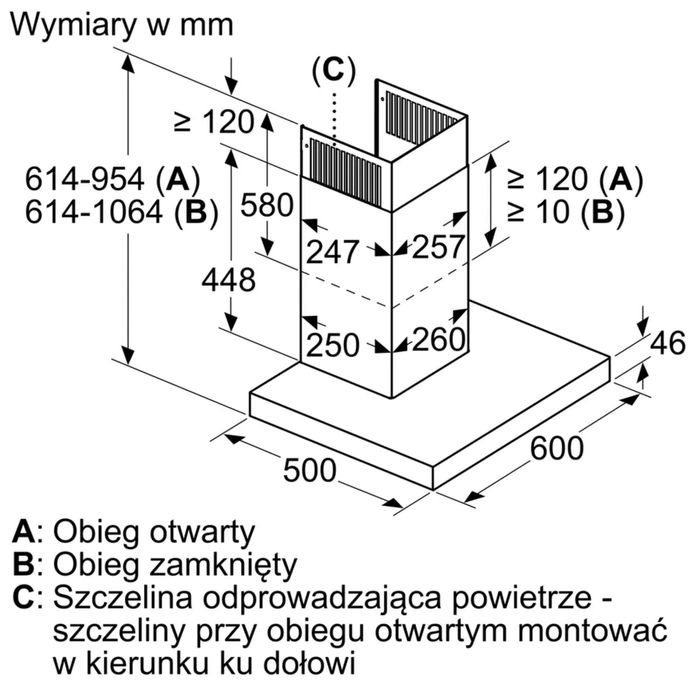 Okap kuchenny kominowy Bosh DWB67JP50 stal nierdzewna