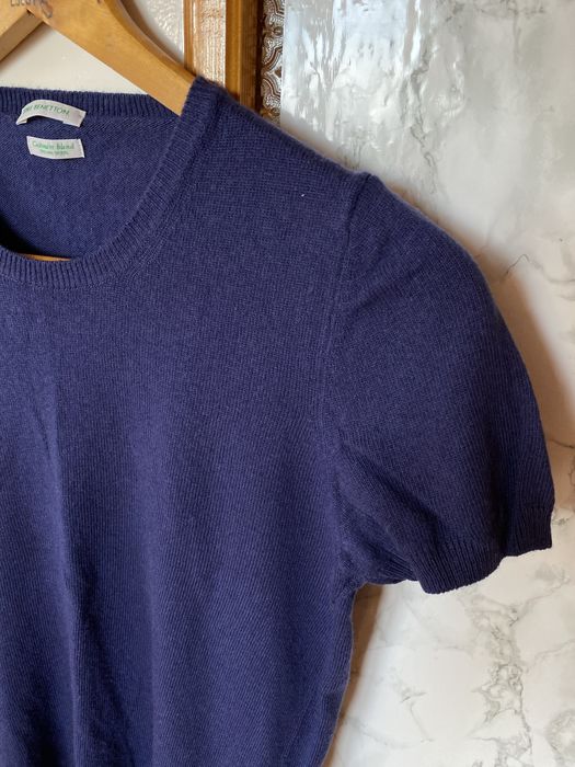 Kaszmir wełna z krótkim rękawem s sweter granatowy damski Benetton