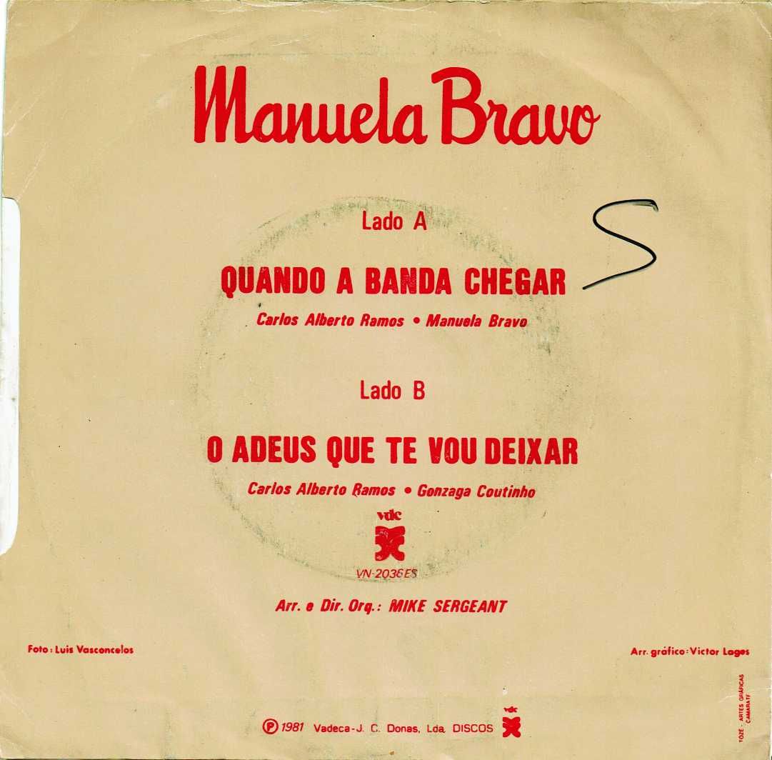 Manuela Bravo - Quando abanda chegar 1981 VDC  Disco EP 45 rpm -