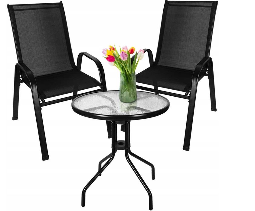 Krzesło Stół Meble Ogrodowe Balkon, Zestaw 2 Krzesła i Stół ELEGANCKIE