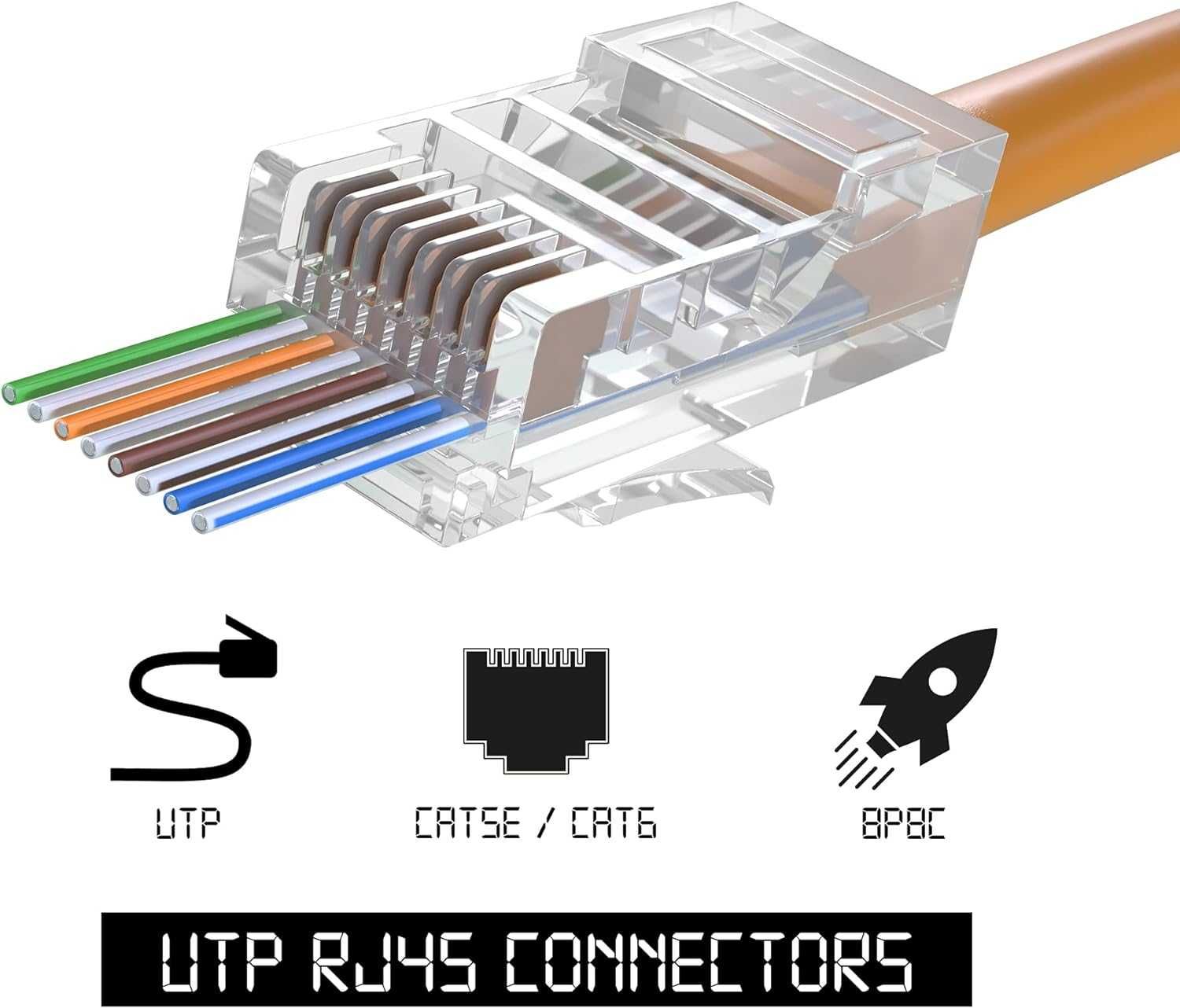 Ficha Conector Rj45 Cat 6 UTP para cabo de red Internet Wifi