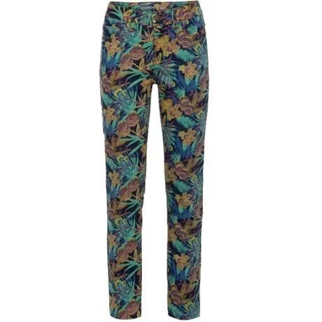 bonprix kolorowe jeansowe spodnie rurki w kwiaty jeansy 48-50