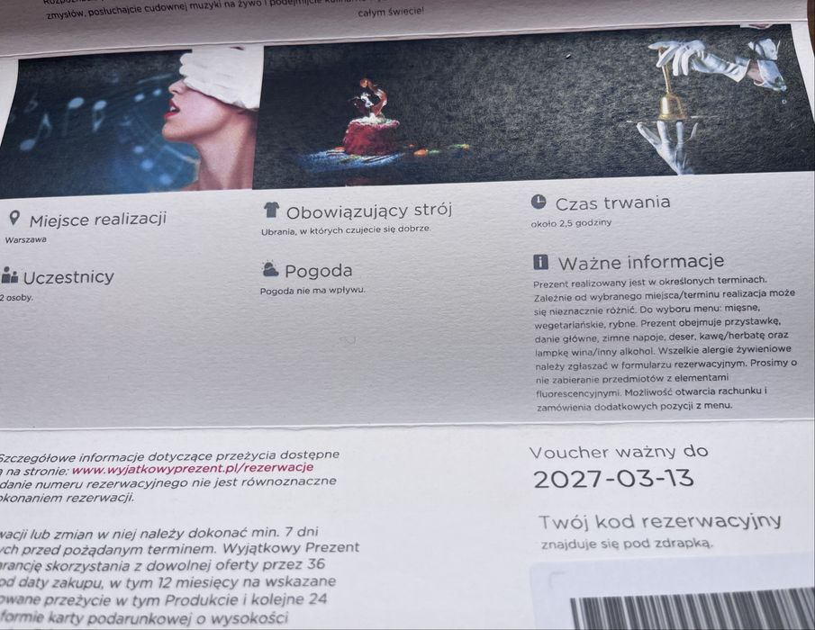 Voucher - Wyjątkowy Prezent - Kolacja w Ciemności z Muzyką na Żywo