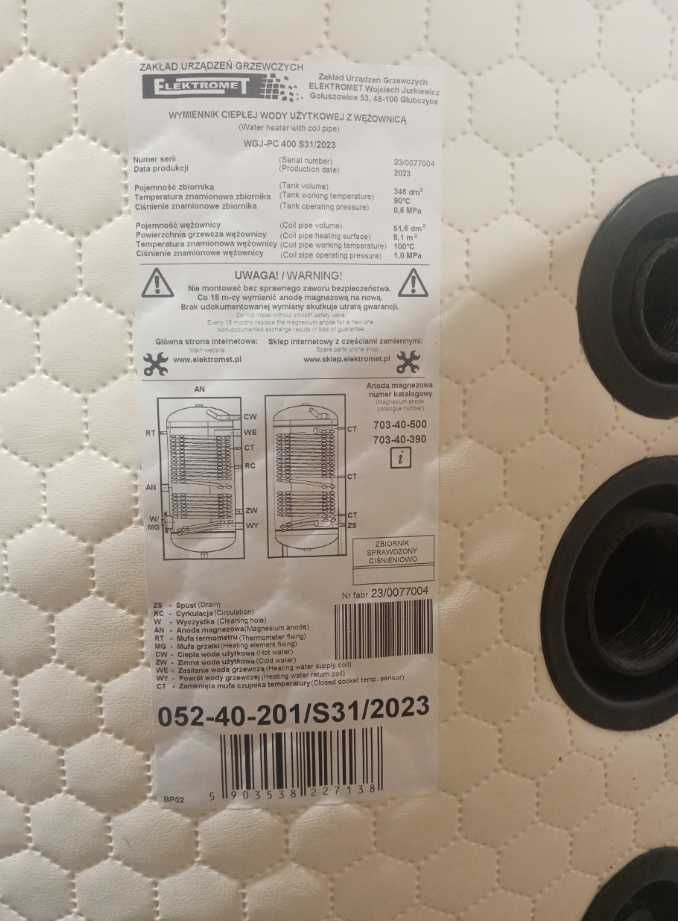 Zbiornik CWU 400L z wężownicą 8,1m2 EL