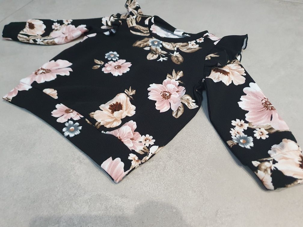 Zestaw spodnie bluza w kwiaty falbanki komplet dla dziewczynki 3 lata