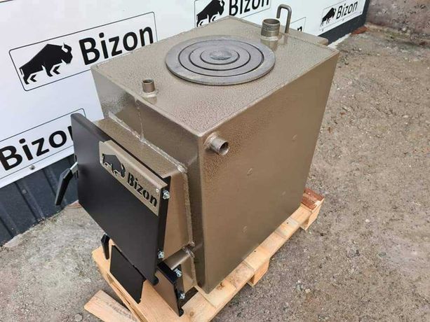 Твердотопливный котел Bizon М-100П (10 кВт) с плитой Доставка бесплатн