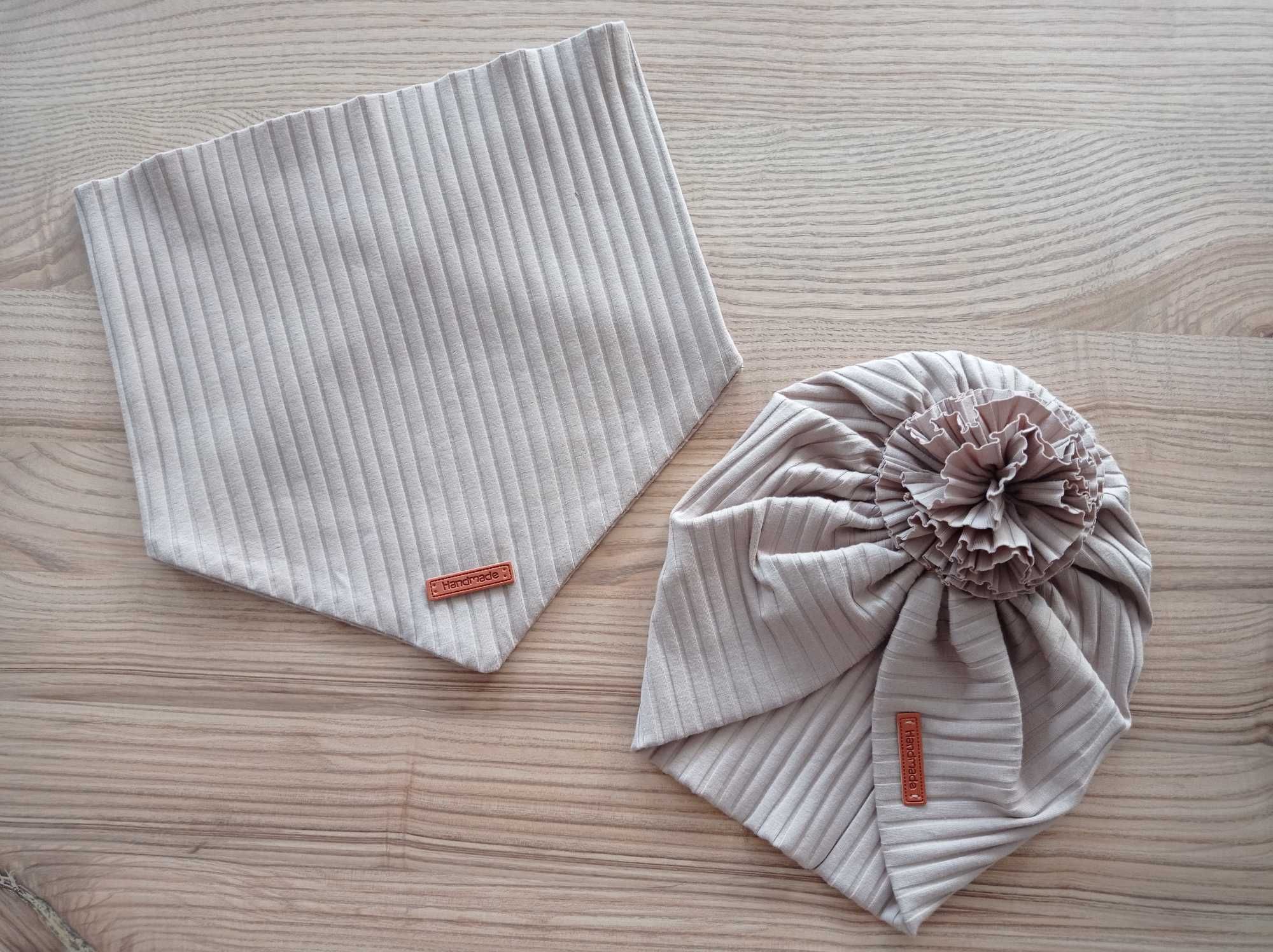 komplet turban z różą i chusta, Handmade