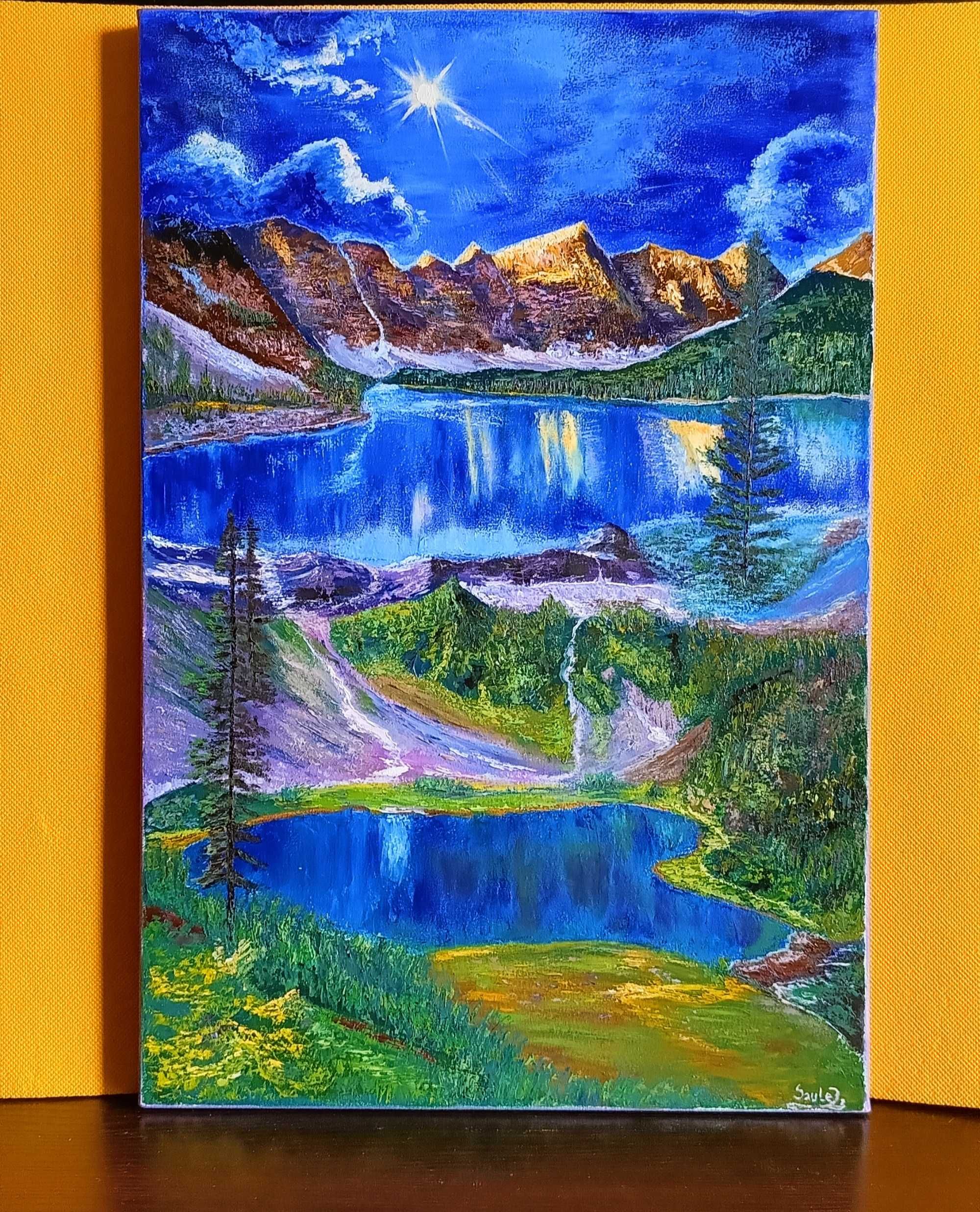 Картина маслом Небо Горы Озеро Природа Вода Интерьер Живопись