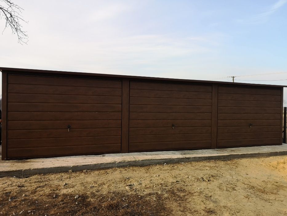 Garaże,garaż blaszany 6x5,6x6 ORZECH panel poziomy PRODUCENT