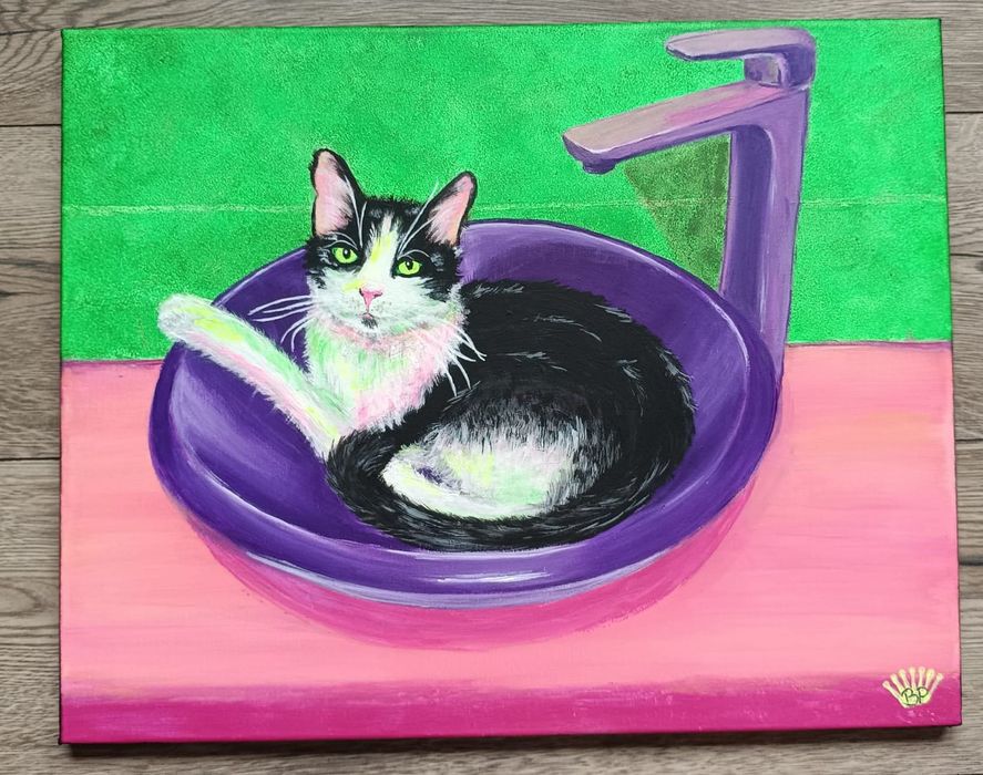 Obraz ręcznie malowany kot