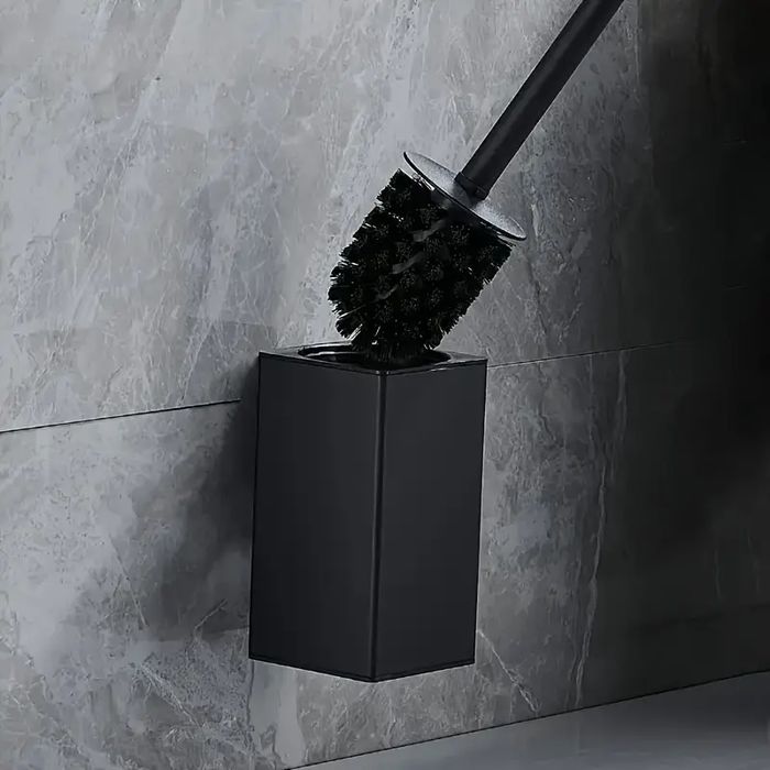 Szczotka WC czarna aluminium stojąca lub ścienna, wymienna