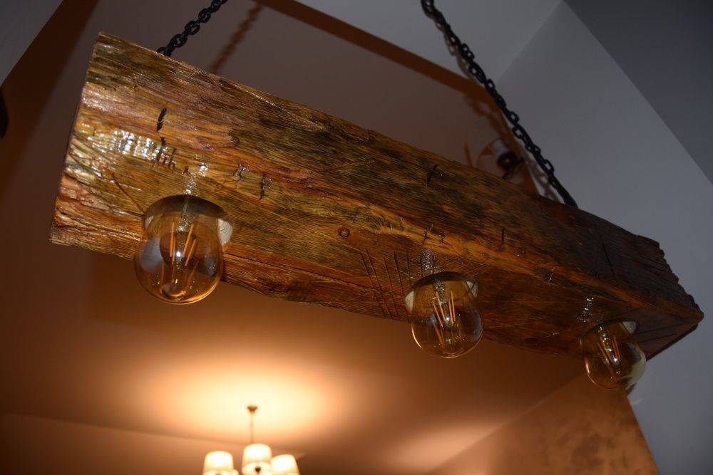 Lampa loft retro vintage drewno lite żyrandol hand made