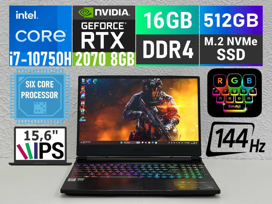 Ігровий MSI GL65 Leopard/6(12)ядра i7-10750H/16Gb/512gbSSD/RTX2070 8GB