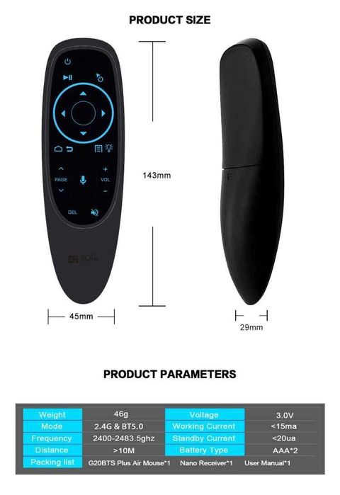 Голосовий пульт G10s PRO BTS PLUS Bluetooth 5.0 air mouse