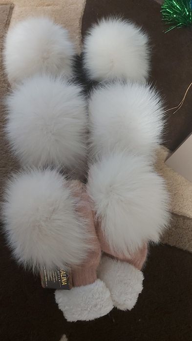 Рукавиці з  натуральним хутром песца, енота, чорнобурки