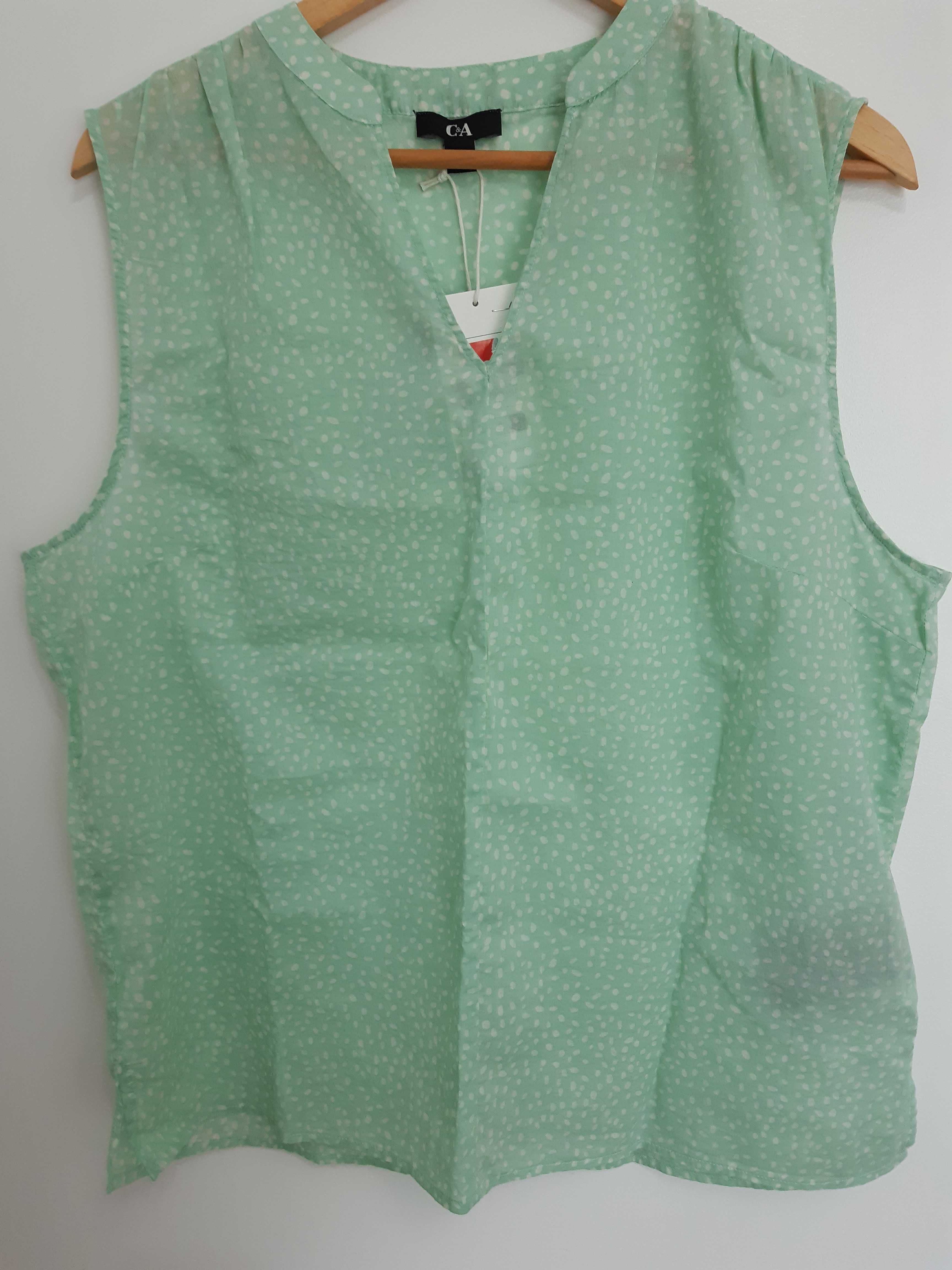 Blusa/camisa C&A decote V cavas verde/branco tamanho 42