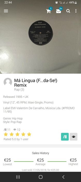 RAP Ritmo às Palavras-Maxi Single 12" Má Lingua (fo...da-se Remix)